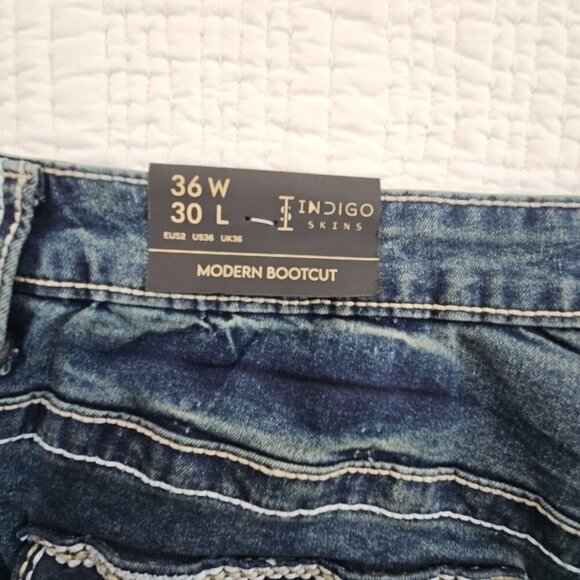 Indigo Skins Bootcut Jeans Men's 36x30 Contrast Stitch Flap Pkt Embroidery NWT - Picture 6 of 16